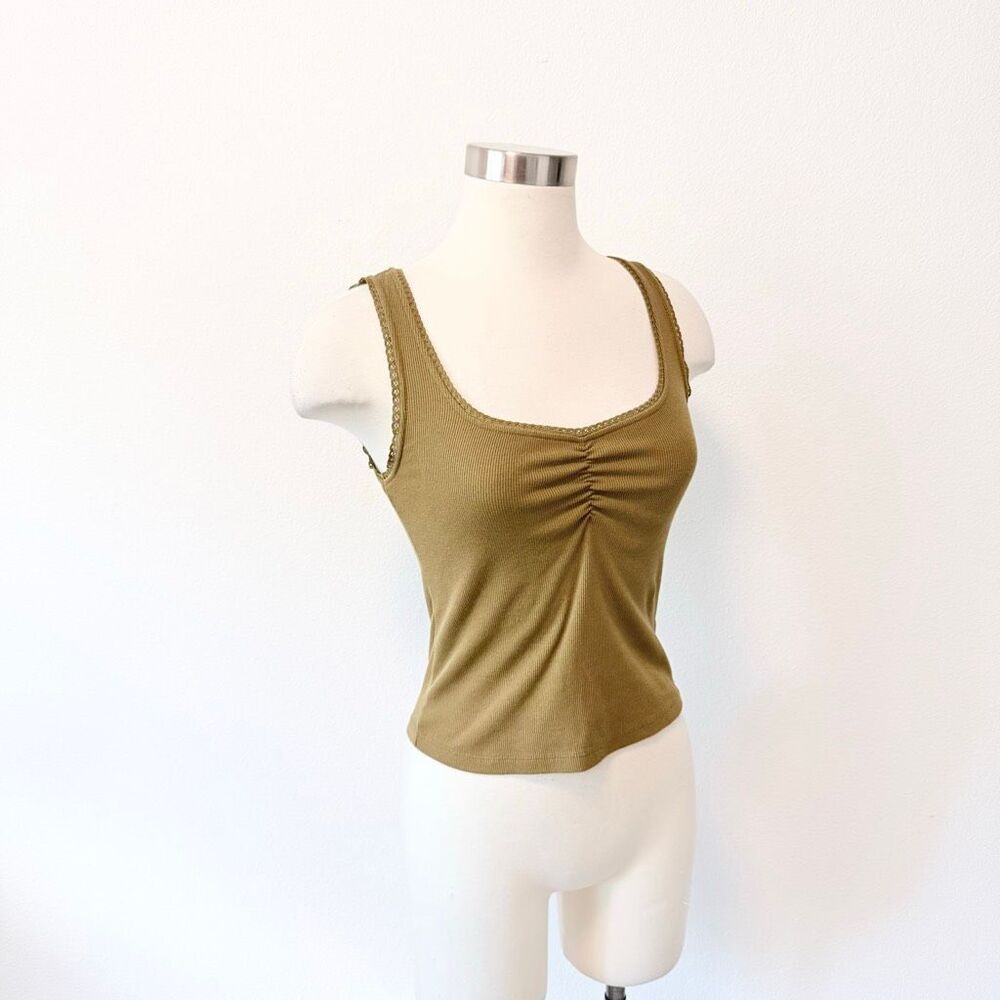 Old Navy Olive Green Lace Sweetheart Ribbed Thermal Tank Top Small